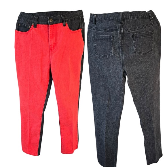 VTG DG2 Diane Gilman red black denim jeans two tone women size 6 29” stretchy - Picture 1 of 4